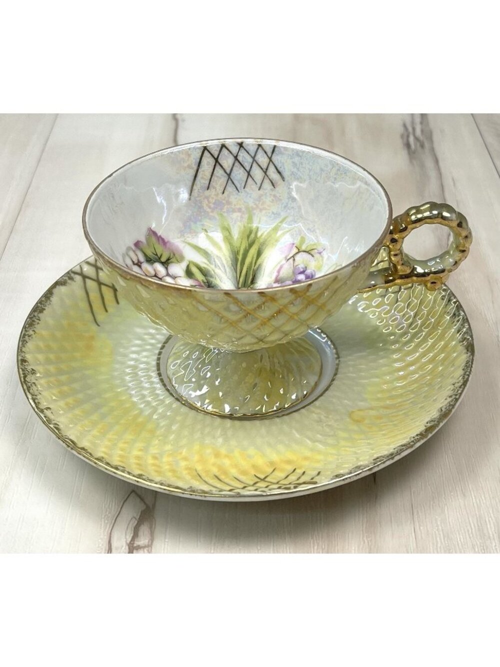 VTG NIPPON Yoko Boeki Lusterware Porcelain TEA CUP & SAUCER Opalescent Fruit